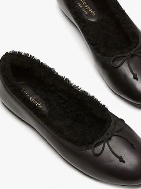 Kate Spade Black Nappa Leather  Honey Shearling Ballet Flat Shoes Size 9B